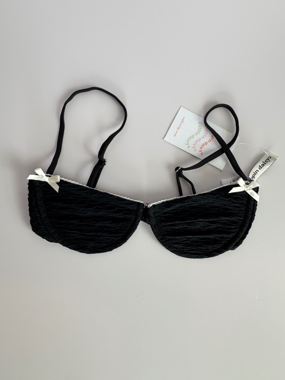Dippin’ Daisy’s Black Ruched Underwire Bikini Top XS NWT